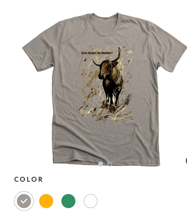 Pineywoods Cattle Art shirt with the words Graze Against The Machine superimposed on it