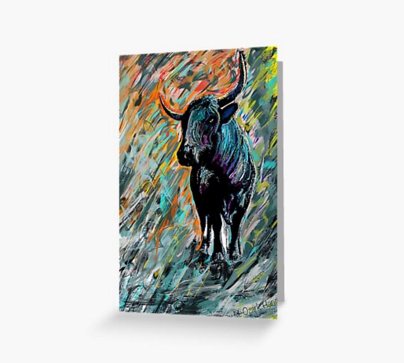 Greeting card with Rocky the Pineywoods Bull abstract