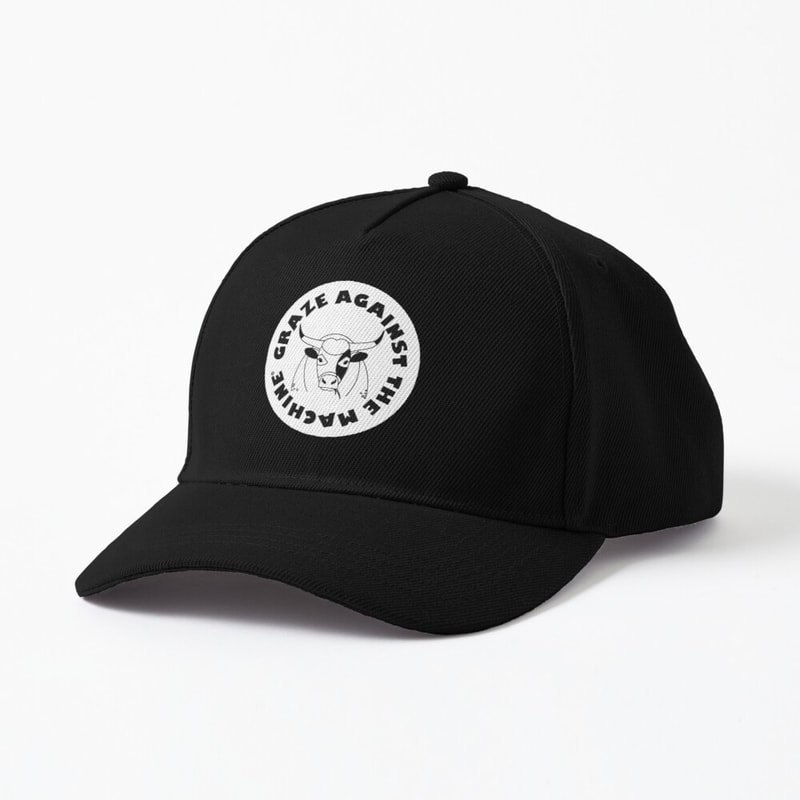 A black baseball cap with the Graze Against The Machine Logo